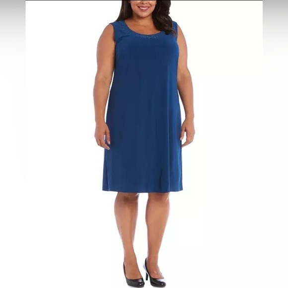 378. NWT R&M Richards Women's Plus Shift Dress with matching Jacket Peacock 3x - Picture 4 of 15